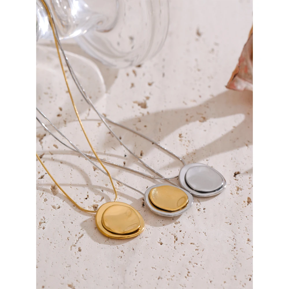 Yhpup Double Round Pendant Fashion Necklace Water Resistant Metal Stainless Steel Daily Waterproof Jewelry Recommend