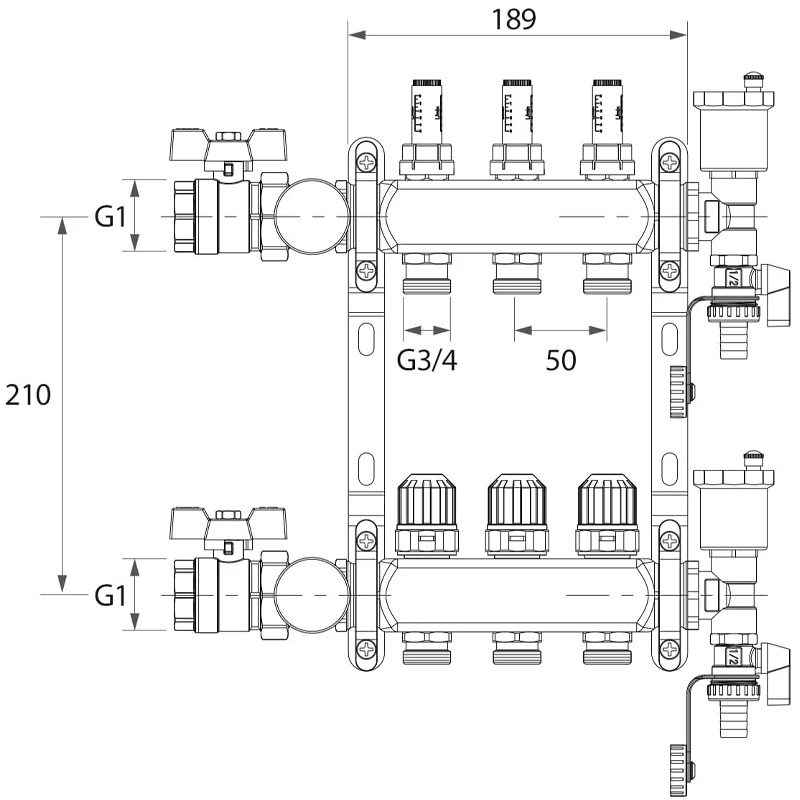 Kit de collecteur chaud de sol en acier inoxydable, comprenant des adaptateurs en laiton de 3/4 "* Φ 16mm et 3/4" * Φ 20mm pour chauffage hydraulique Lanaudière