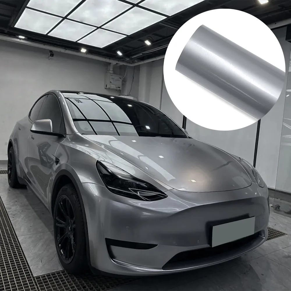 Glossy Silver Car Sticker Color Change Vinyl Film Bubble Free PVC Film Car Wrapping Decal Car Accessories Auto Decoration