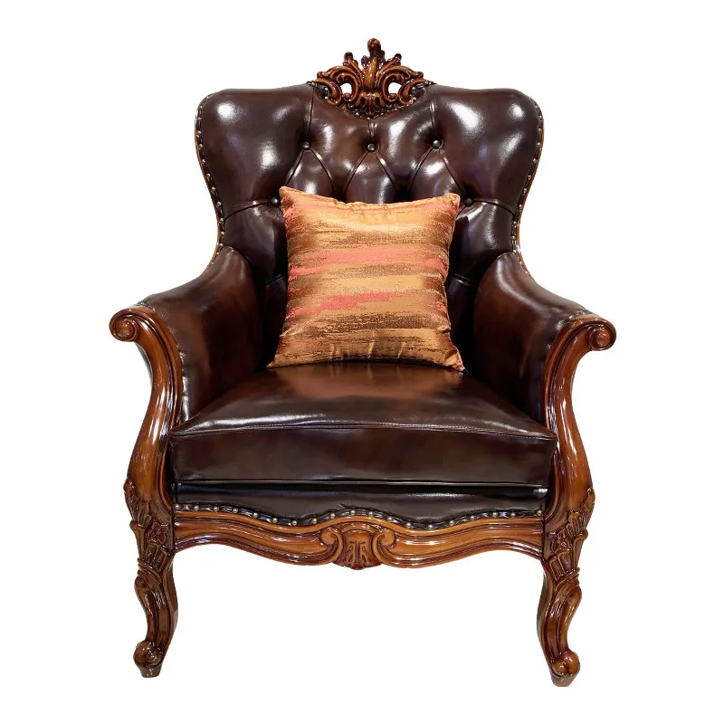 LMM solid wood household single carved sofa chair soft bag armrest chair table and chair combination