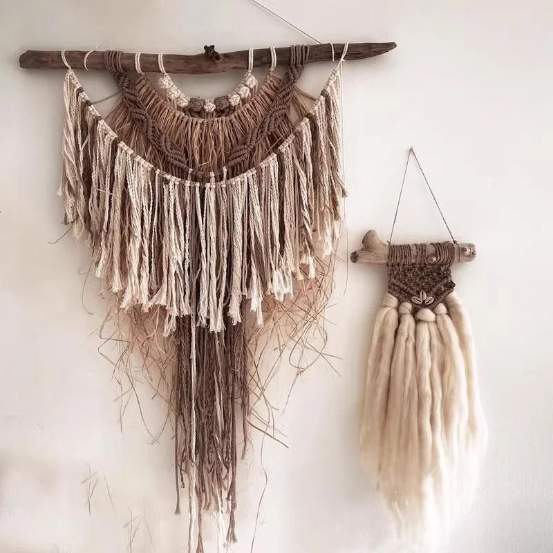 Rustic Room Wall Soft Decoration Handmade Hemp Rope Woven Hanging Tapestry Minimalist Style Homestay Wall Decor Macrame