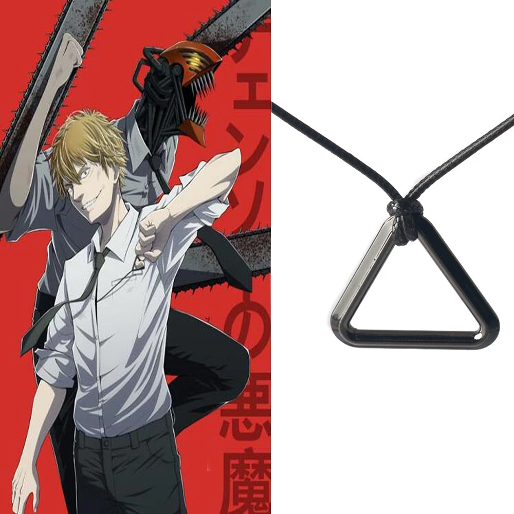 Anime Chainsaw Man Necklace Cosplay Denji Pochita Pendant Jewelry Triangular Pull Ring Prop Choker Leather Chain Accesssories