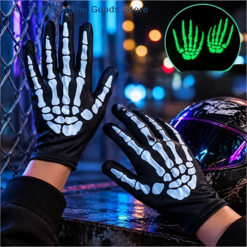 [TG820]Adult Style Full-Finger Skeleton Fashion Gloves For Men And Women, Trendy Ghost Claw Cosplay Dance Performance Props