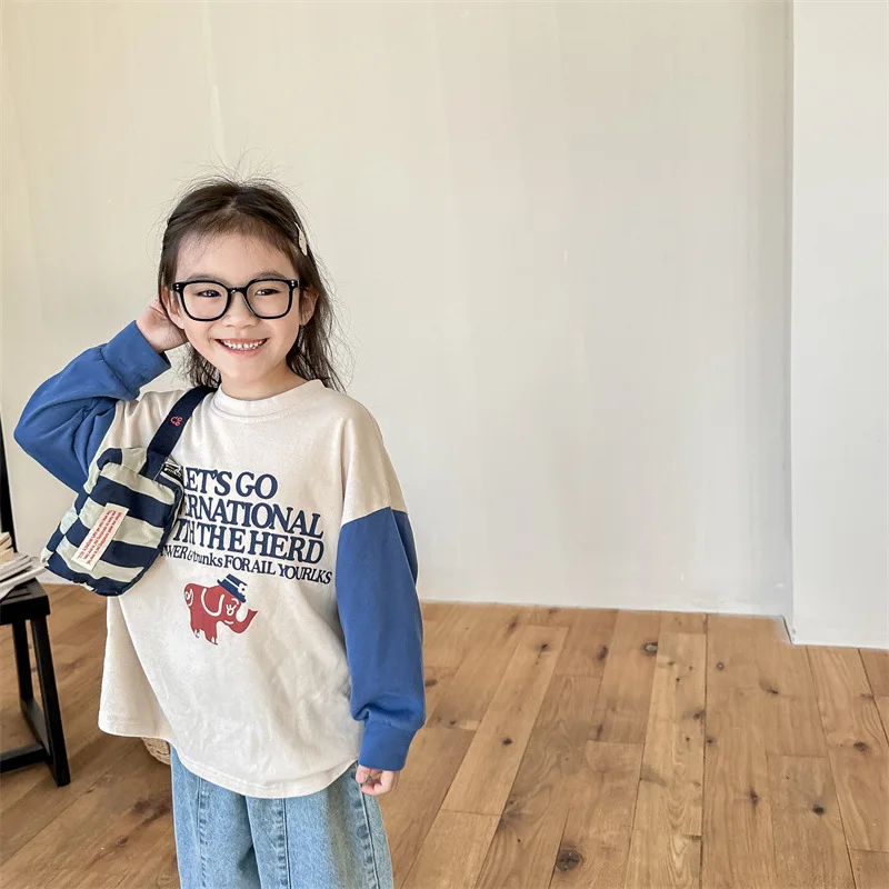 

2025 Spring New Children Long Sleeve T Shirts Cotton Baby Girl Letter Print Sweatshirt Kids Boys Casual Tops Baby Clothes