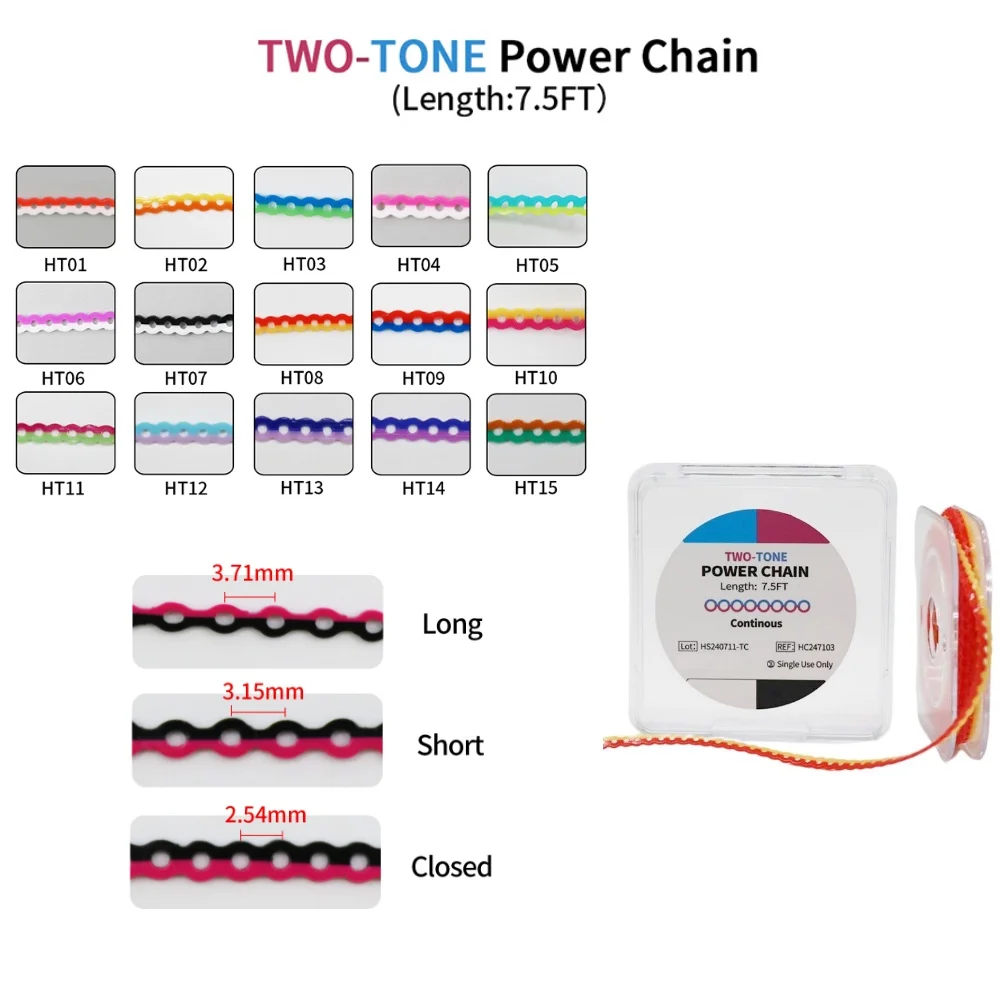 Orthodontic Dental Two Tone Power Chain Long Type 7.5feet Elastic Ultra Chain Dual Color