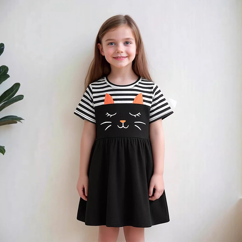 

Платье для девочек Little Maven, принцесса, с животным принтом (кошки), в полоску, летнее, для малышей, на день рождения, праздничное, хлопковое, детское, элегантное