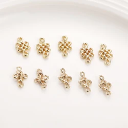4pcs copper plated 18K real gold mini Chinese knot double hanging pendant DIY hand jewelry earrings accessories materials