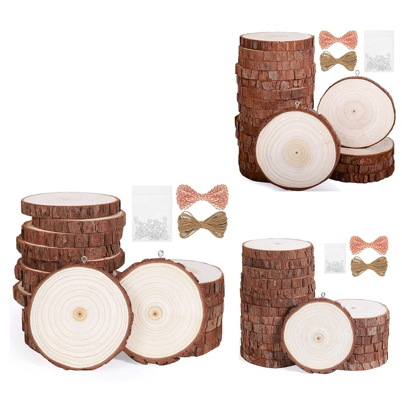 Natural Wood Slices 20Pcs Unfinished Wood Kit,For Crafts Christmas Ornaments Wedding DIY Crafts