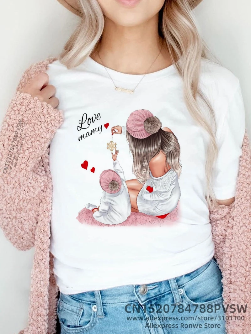 

Love Momy Funny Women Print T-shirt Girl Y2K Short Sleeve Tees Tops 90S Sweetshirts Female Harajuku Clothing