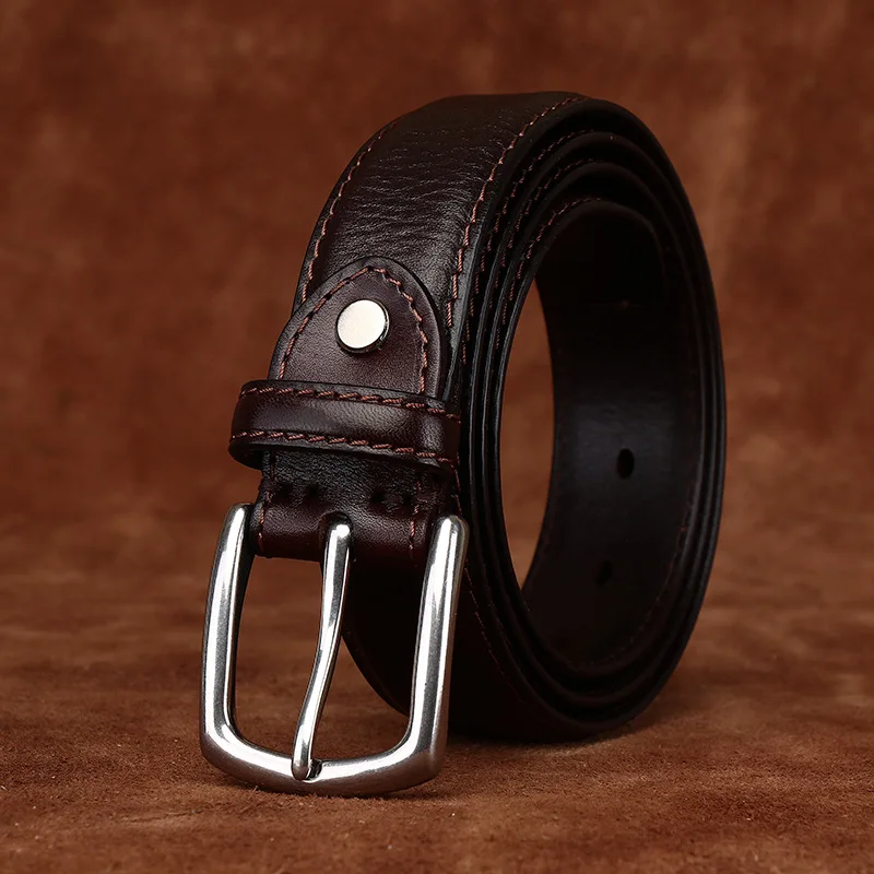 Vegetable-tanned top layer cowhide men's genuine leather belt men's simple business fashion casual vintage pin buckle belt men's