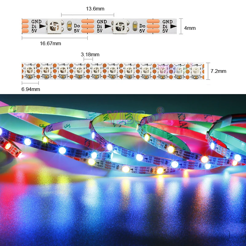 5V Narrow side 4mm 7mm PCB SMD 3535 RGB SK6812 LED Strip addressable 60leds/m 144leds/m Super Bright Light Tape IP30 TTL signal