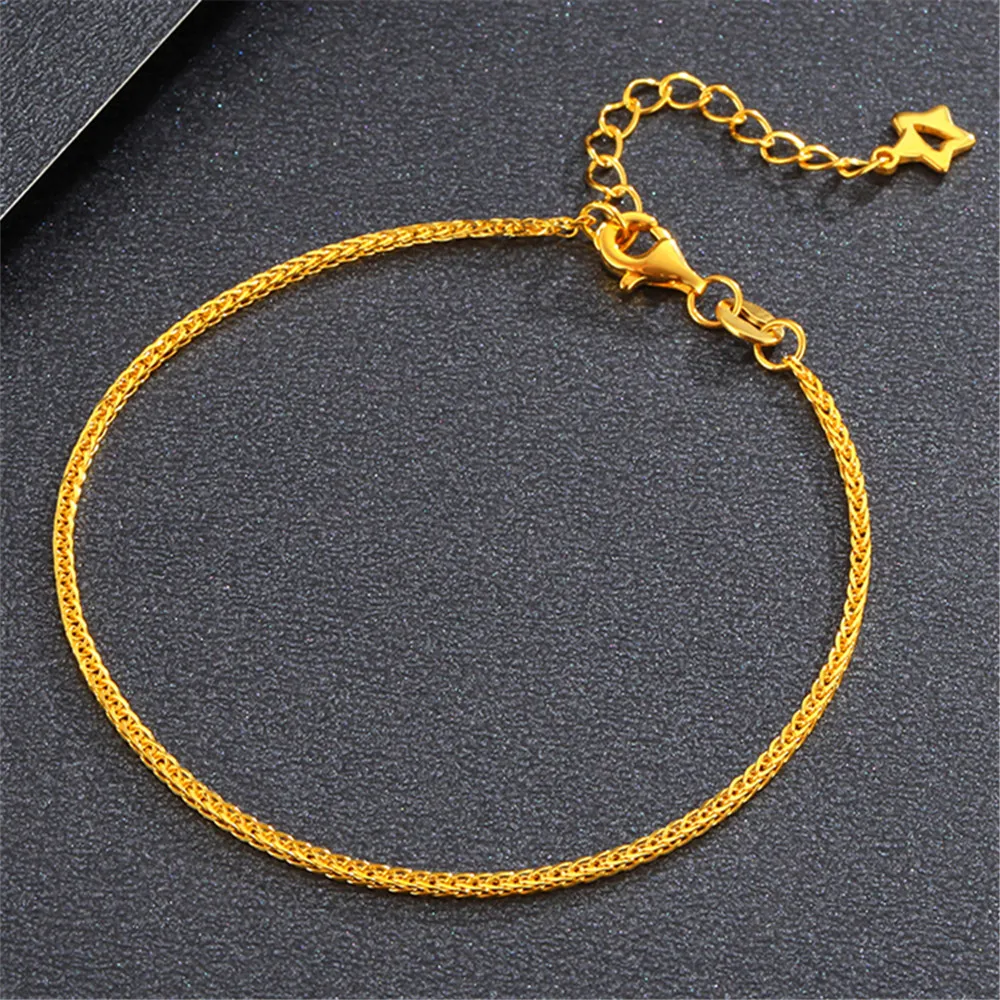 Pure 999 24K Yellow Gold Men Women Star Wheat Link Bracelet 1.6-1.8g