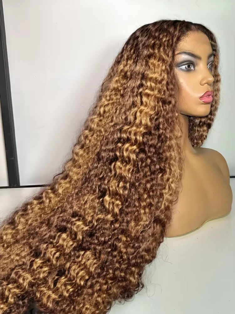 

Wet And Wavy Curly Highlight Ombre Brown Wig 13x6 HD Lace Front Human Hair Wigs 30Inch Brazilian Deep Wave 13x5 Lace Frontal Wig