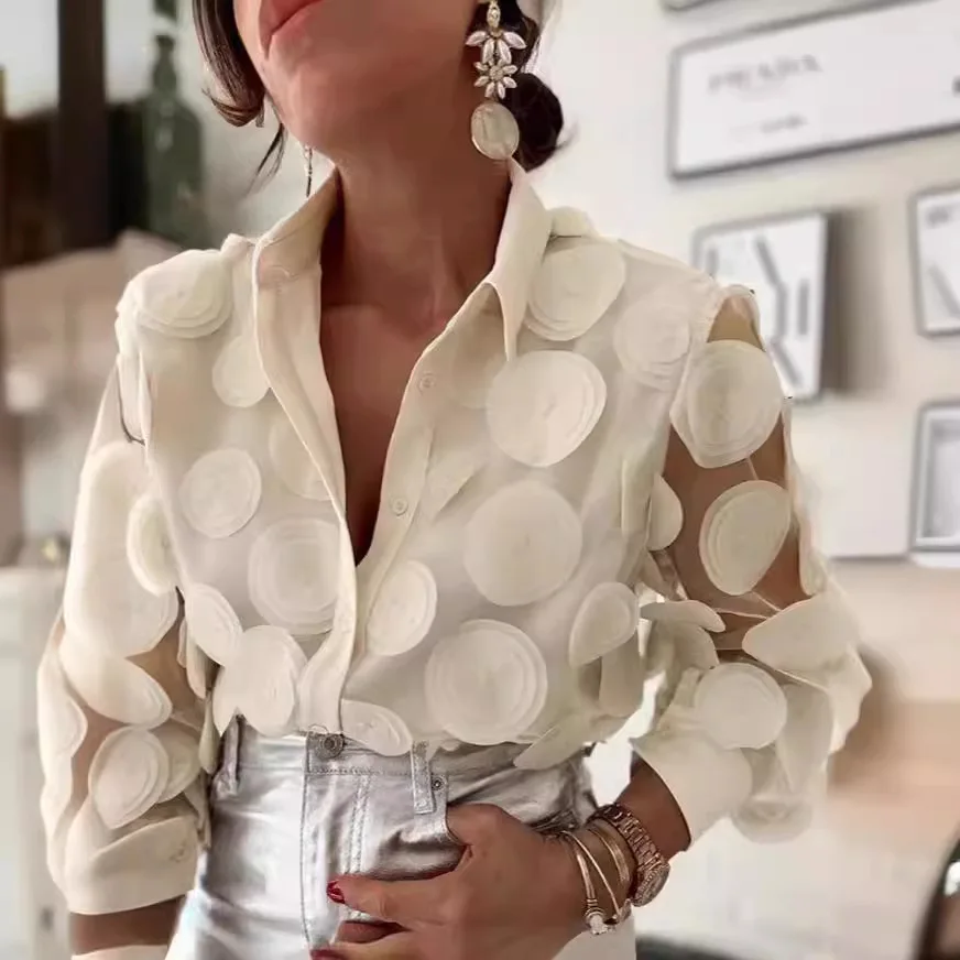 Temperament Fashionable Spring And Summer Women's Clothing Lapel Single-breasted Elegant Apricot Three-dimensional Decorative Pe