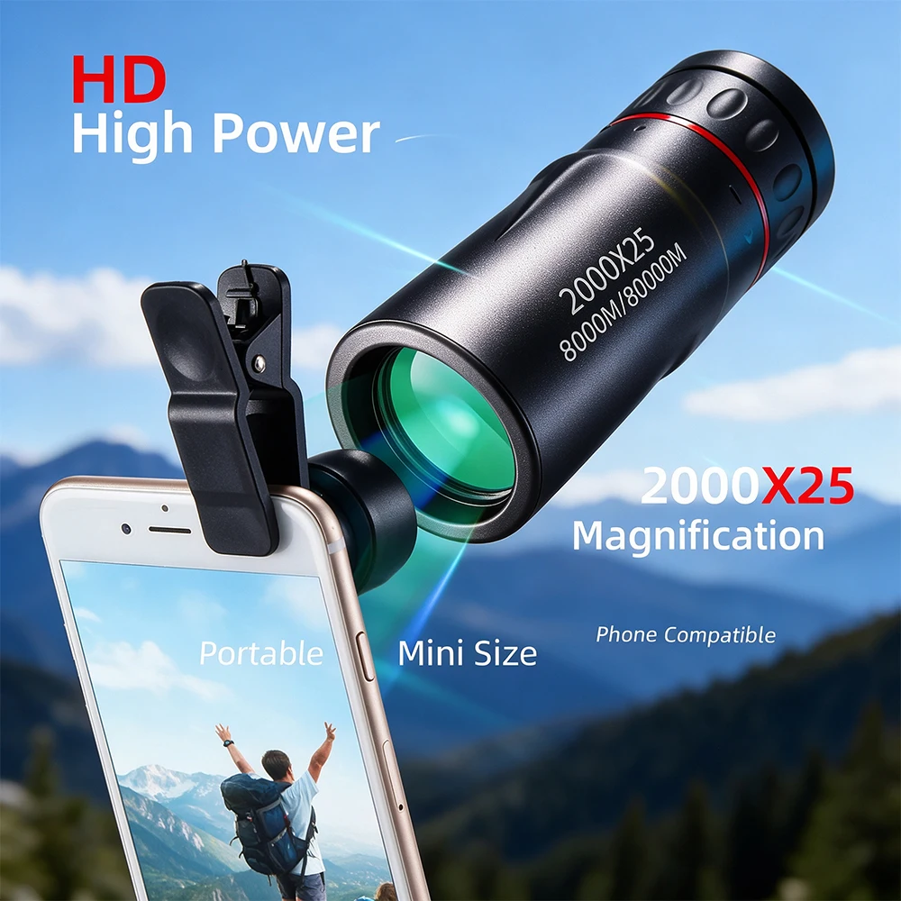 2000X25 High Power Monocular Telescope Portable Mini Pocket Portable Scope For Outdoor Hunting Concert Birdwatching