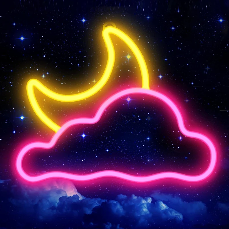 Cloud And Moon LED Neon Light, Neon Lights Sign For Wall Decor, USB Powered LED Neon Signs For Bedroom Wedding Party Decoration