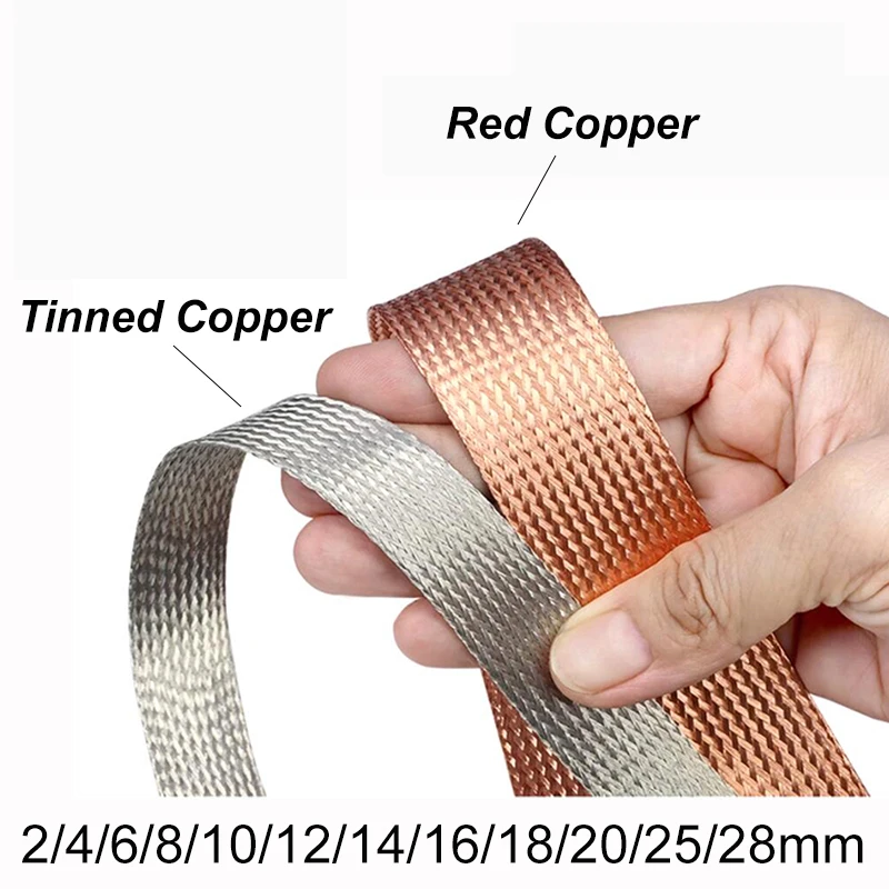 1-20m Copper / Tinned Copper Braided Sleeve Width2 4 6 8 10 12 14 16 18 20 25 28mm Screening Signal Shielded Cable Metal Sheath