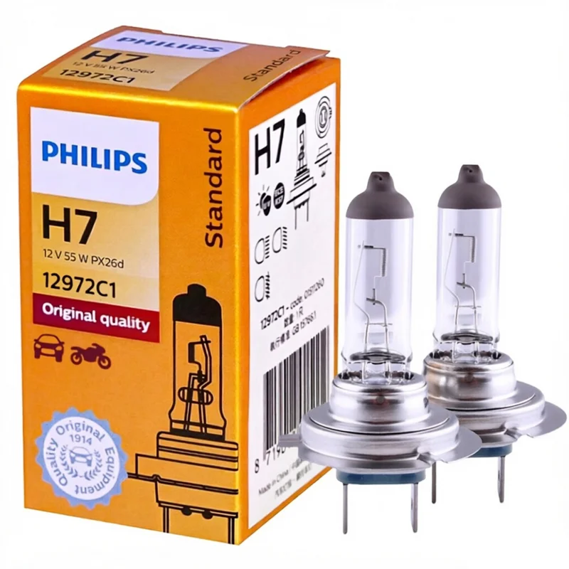 Philips Vision H7 12V 55W PX26d, Faro Halógeno Original para Automóvil, 3200K Estándar, Reemplazo de Bombilla Genuina 12972C1