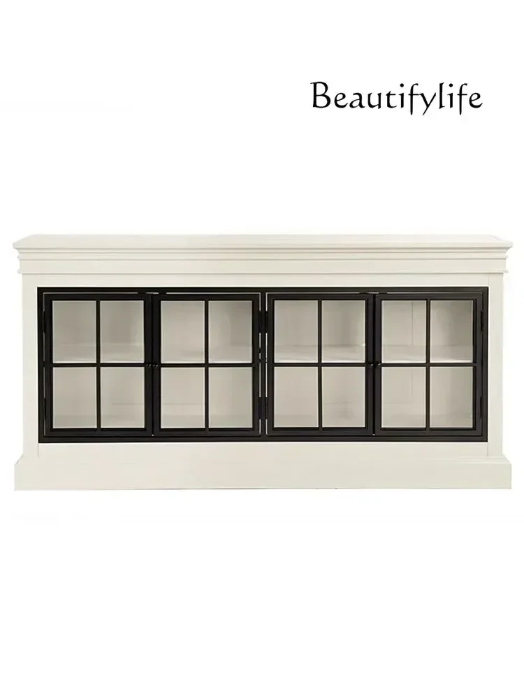 C American Solid Wood TV Cabinet Color Matching Glass Door Display Cabinet Simple Fashion Storage Decoration Side