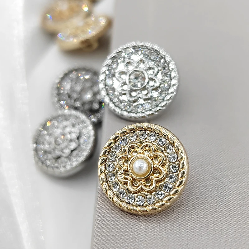 15/18/23MM Rhinestone Flower Shank Buttons Of Clothing High Quality Luxury Metal Round Fashion Decor Sewing Button For Women DIY