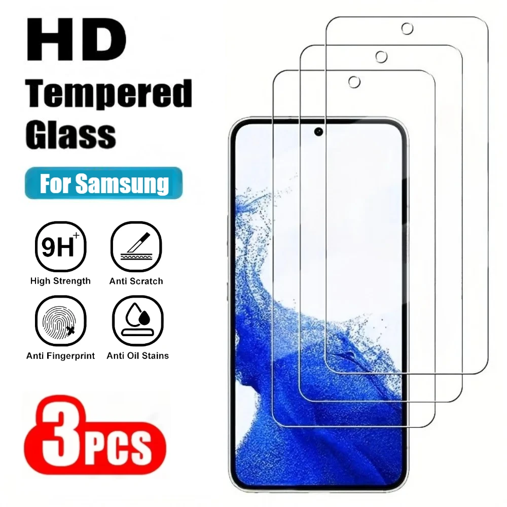 3Pcs HD Clear Screen Protector for Samsung S25 S24 S23 Ultra S22 S21 S20 Plus Tempered Glass for Samsung S25 Edge S24 S23 S21 FE