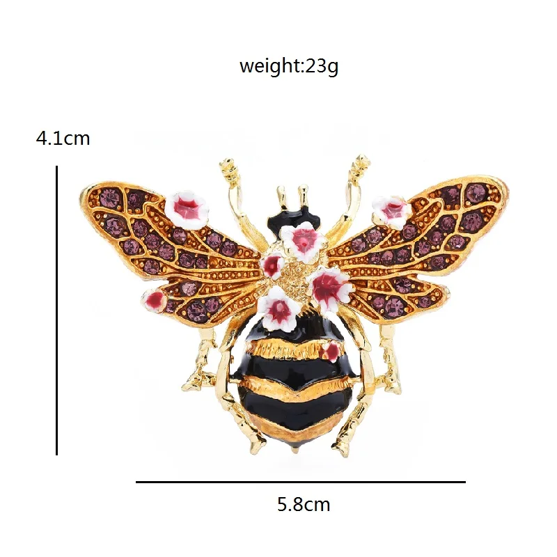 Wuli&baby Big Enamel Bee Brooches For Women Men 3-color Flower Insects Party Causal Brooch Pin Gifts