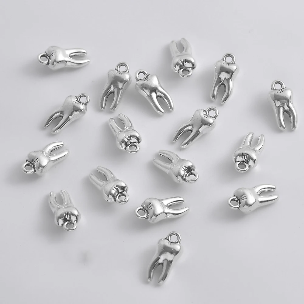 15 Pieces of 3D Realistic Pendants, Vintage-Style Old Teeth, Mini Double-Toothed Adult Teeth Single-Hole Small Pendants, Suitable for DIY Bracelets, Necklaces, Dental Vintage Atmosphere Beading Materials