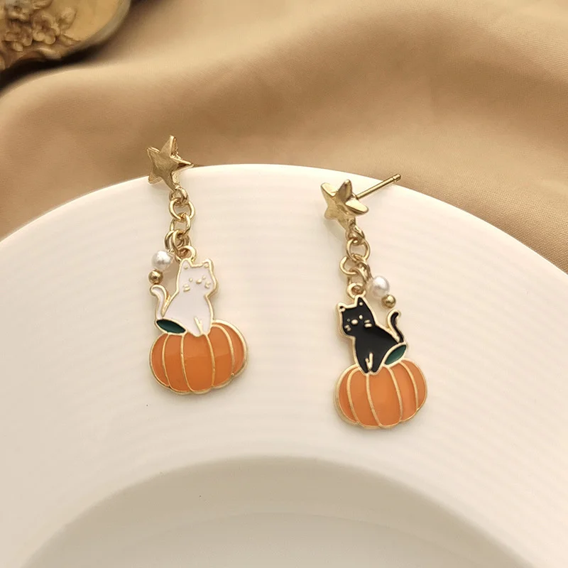 Cartoon Animal Earring Kitty Pumpkin Cute Fun Earring Lady Holiday Gift