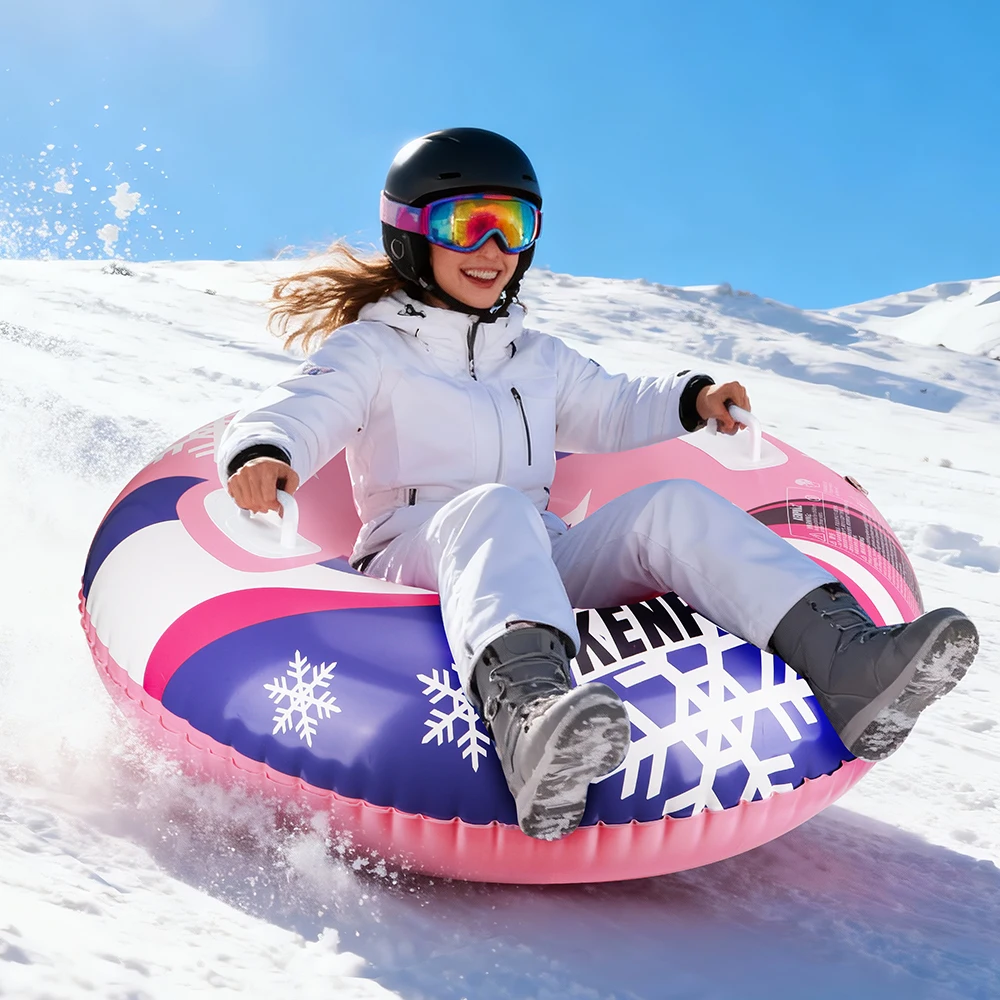 Kenpuaz Blue And Red Inflable Safety Not Prone Crack Snow Tube Circulares Winter Waterproof Thicken PVC Steady Plastic Handle