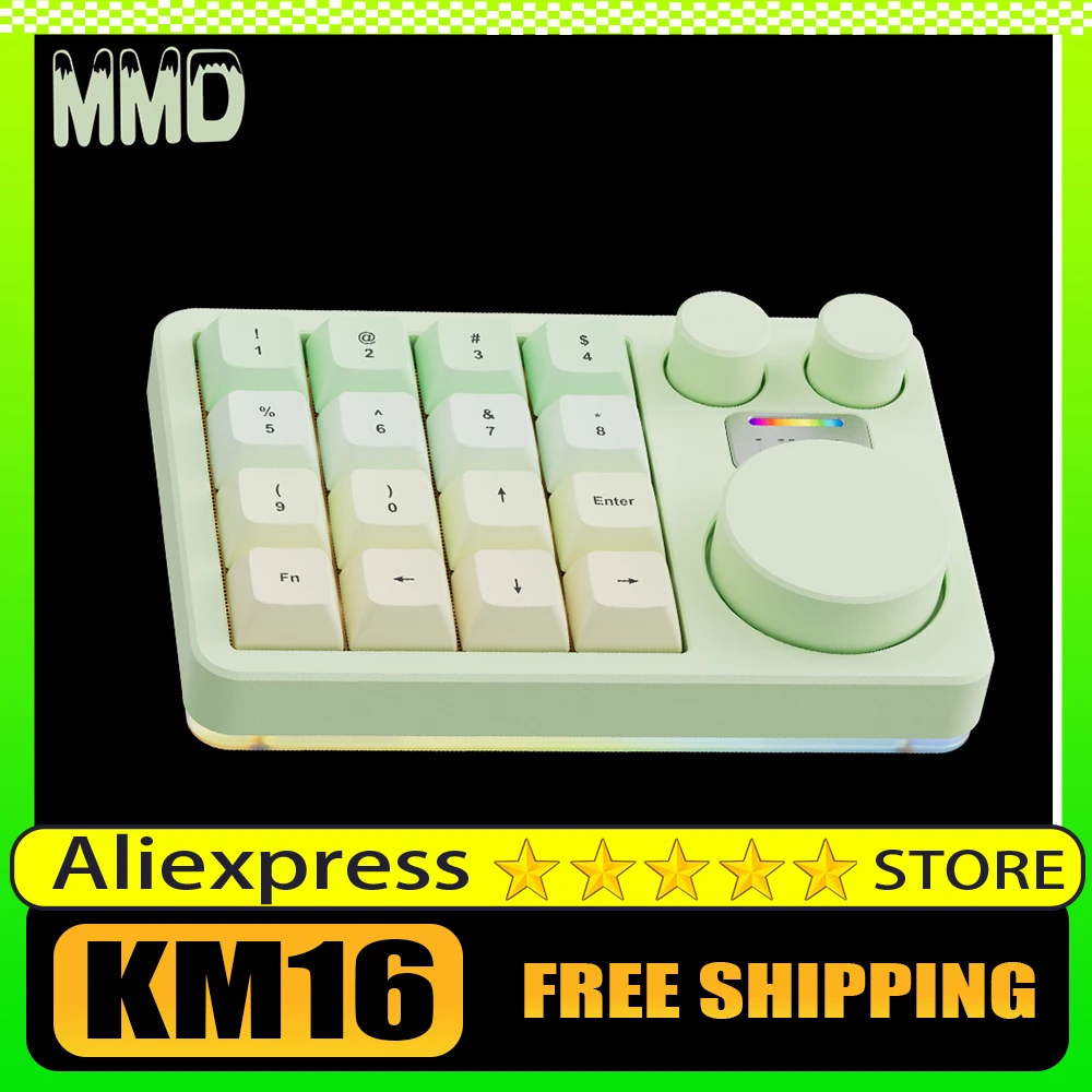 

MMD KM16Pro Механическая клавиатура из алюминиевого сплава, беспроводная Bluetooth, трехрежимная, с тремя ручками, дизайнерская мини-клавиатура VIA, подарок для ПК