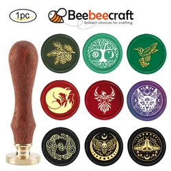 1PC Pine Cones Wax Seal Stamp Pine Branches 30mm Removable Brass Head Sealing Stamp with Wooden Handle for Invitations