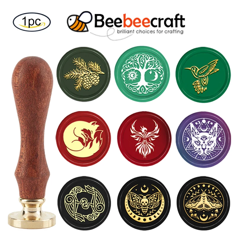 1PC  Pine Cones Wax Seal Stamp Pine Branches  30mm Removable Brass Head Sealing Stamp with Wooden Handle for Invitations