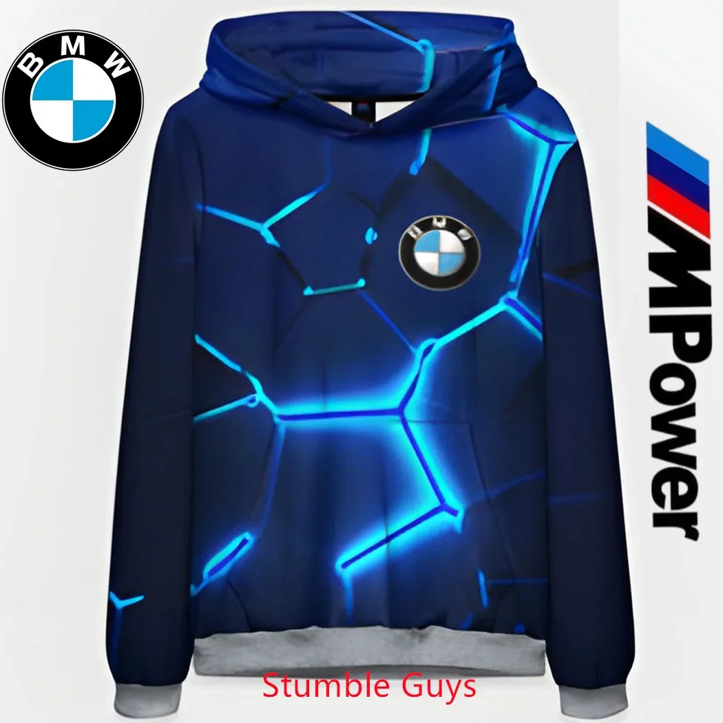 سويت شيرت بقلنسوة لربيع الخريف للرجال من BMW مطبوع عليه سباق الدراجات النارية، أزياء فاخرة للأطفال في الهواء الطلق ​