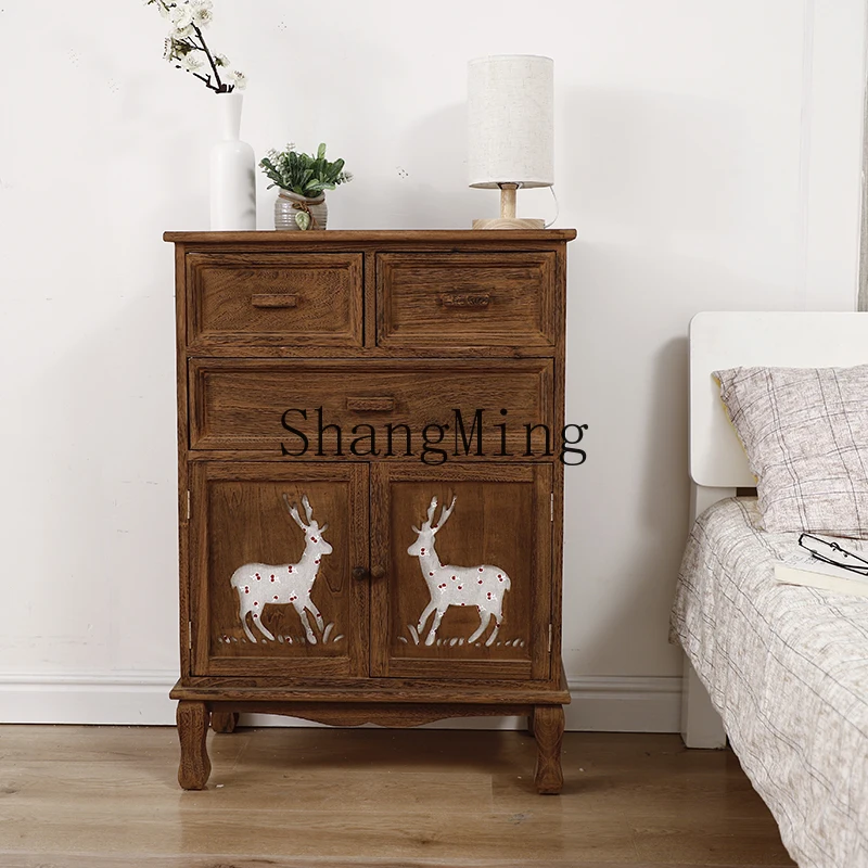 

ZYY exquisite simple retro storage solid wood bedside locker entrance living room cabinet