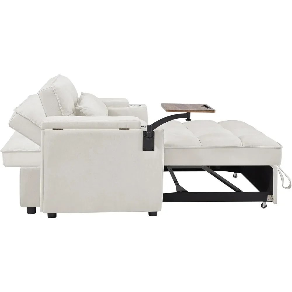 65''3-in-1 Convertible Sleeper Queen Sofa Modern Chenille Fabric Sofa Pullout Sofa 360 Degree Swivel Side Table,Easy to Assemble image 6