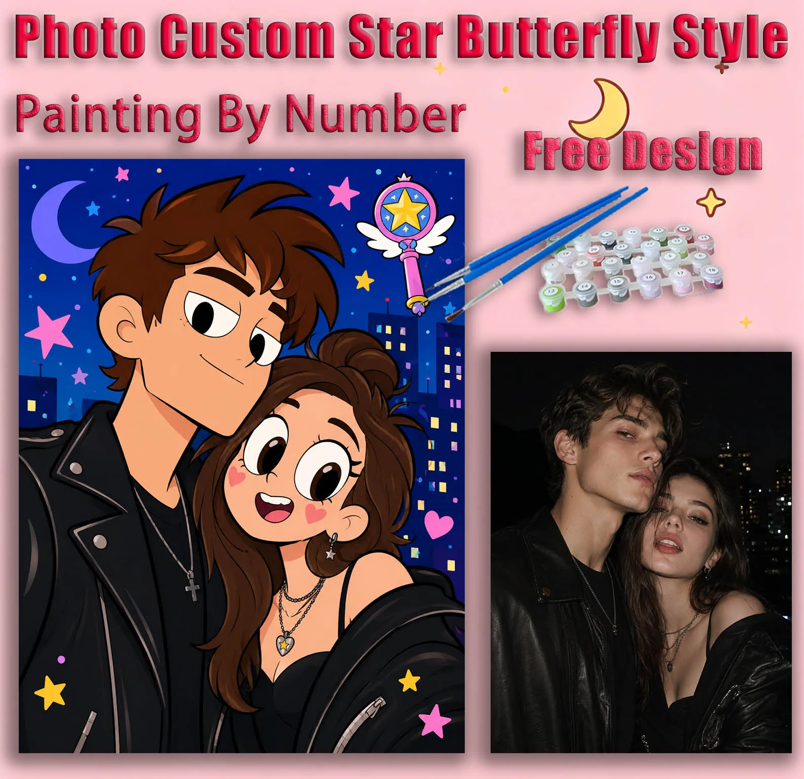 

Photo Custom Star Butterfly style Paint by Numbers Oil Adult14+ Beginners,DIY Acryl Cotton Canvas,NoFrame Gift Painting Kits