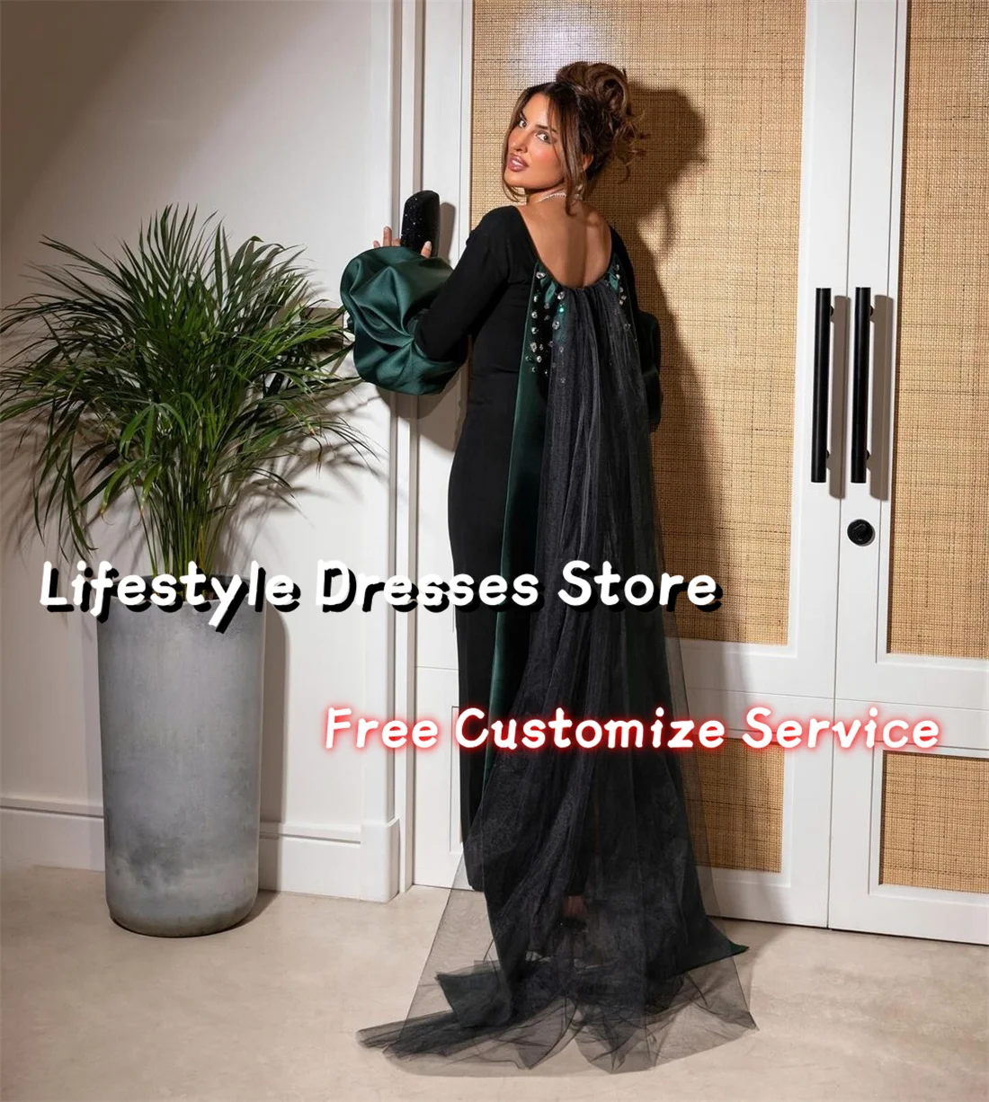 Customized Luxury Crystal Beads Evening Dresses 2024 Long Tail Backless Party Gown Long Sleeves Prom Dress vestidos de gala