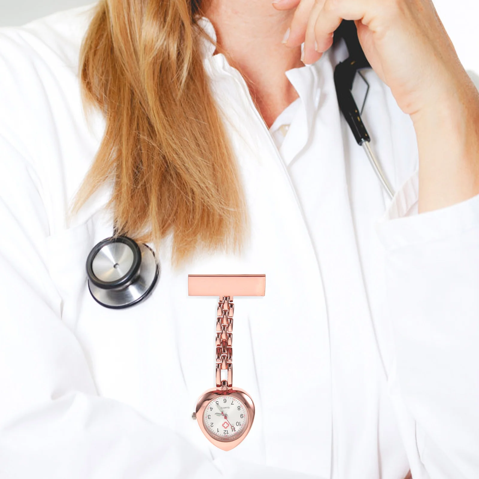 على شكل قلب سبيكة كوارتز جيب للممرضات كليب على الصدر الماس تصميم كبير الطلب المرأة ممرضة معلقة ساعة سبيكة ساعة الجيب