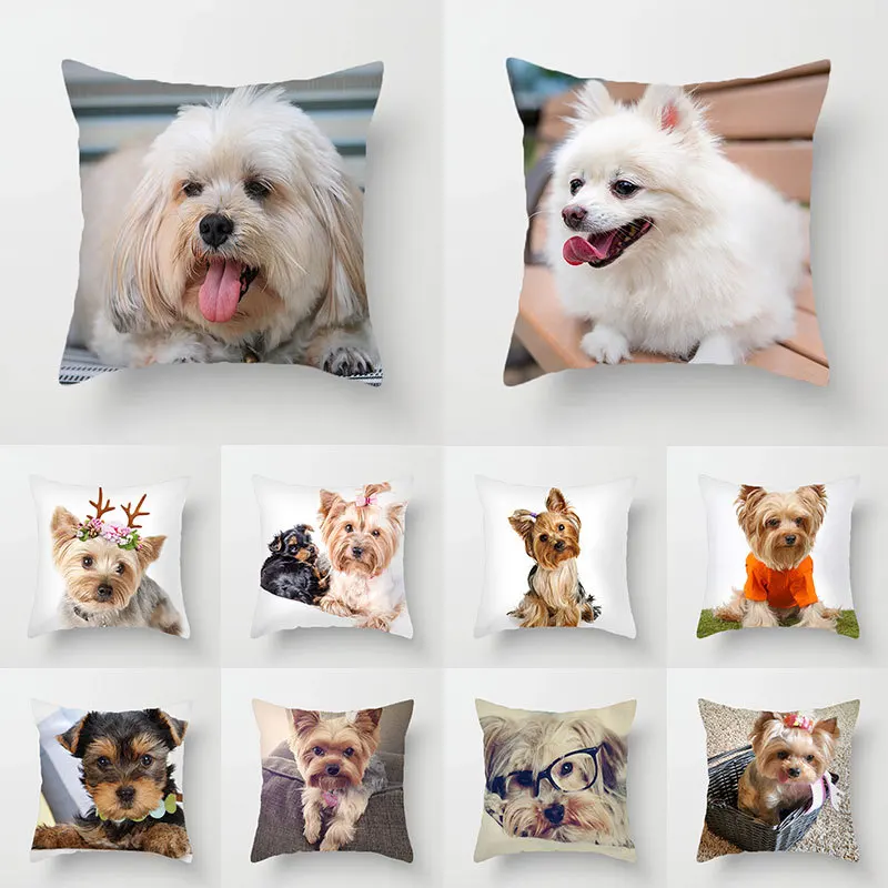 

1PC Cute Dog Yorkie BICHON Dog Yorkshire Decor Print Pillow Case Bedroom Sofa Waist Cushions Cover Car Decoration Cushion Cover