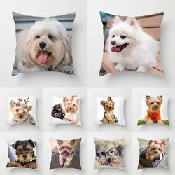 1PC Cute Dog Yorkie BICHON Dog Yorkshire Decor Print Pillow Case Bedroom Sofa Waist Cushions Cover Car Decoration Cushion Cover