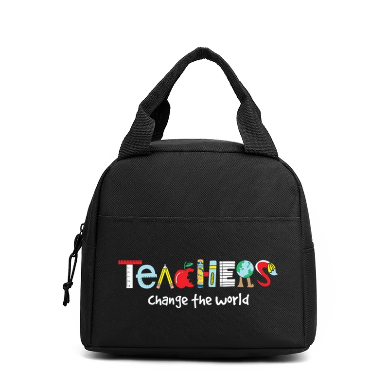 Blessed Teacher Print Women Men Lunch Bag Fashion Apple Pencil Globe Portable Insulated Bags School Multifunctional Food Handbag