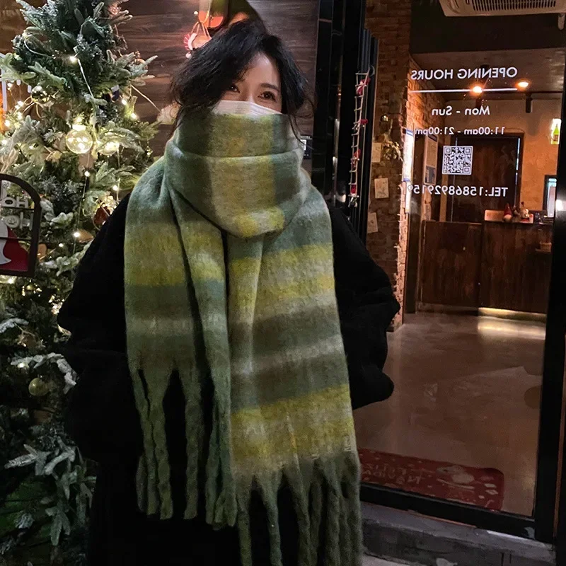 Korean Fashion Winter Imitation Cashmere Long Scarf Student Neck Thick Warm Shawl Women Popular Tassel Scarf Blanket Thickening