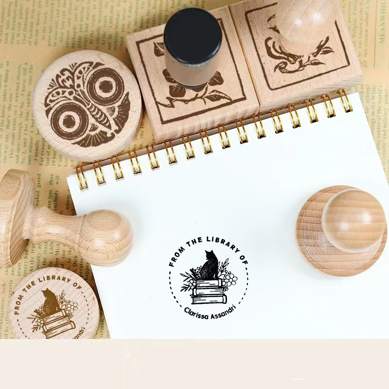 Personalized Wooden Ink Stamp LOGO Customized Crystal Rubber Stamps Lettering Customization DIY Account Wedding Business Gift