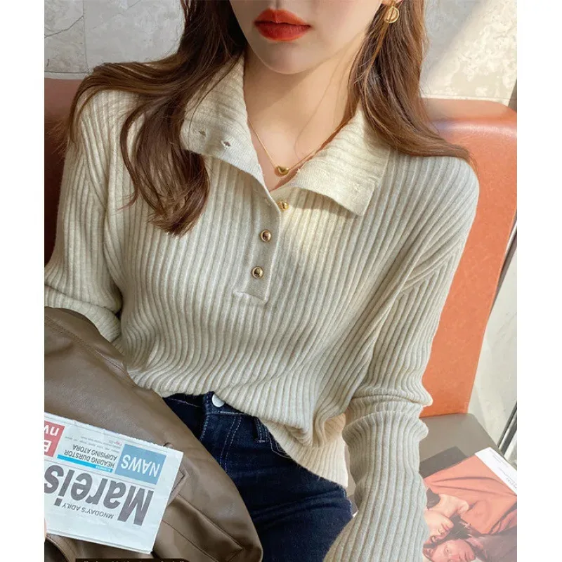 

Women's Turtleneck Autumn Winter 2024 New Sweater Design Loose Knitted Pullovers Tops Turndown Collar Solid Jumper Women