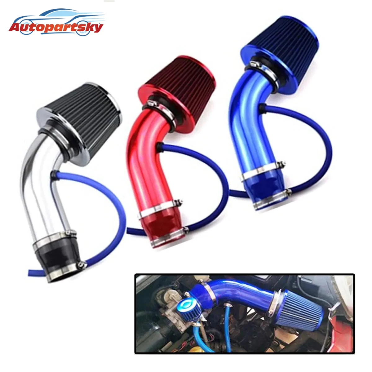 

76MM Automobile Refitting Parts Air Intake System Large Flow Mushroom Head Aluminum Alloy Inlet Set Inlet Pipe Aluminum Alloy