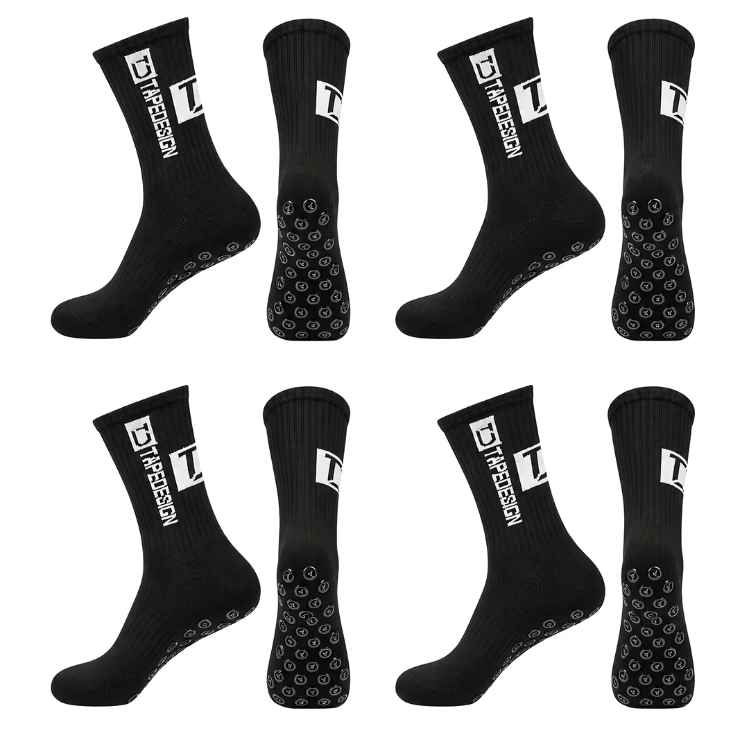4 Pairs of New TC Mid Tube Glued Football Socks for Sports Training and Competition, Non Slip and Breathable Socks