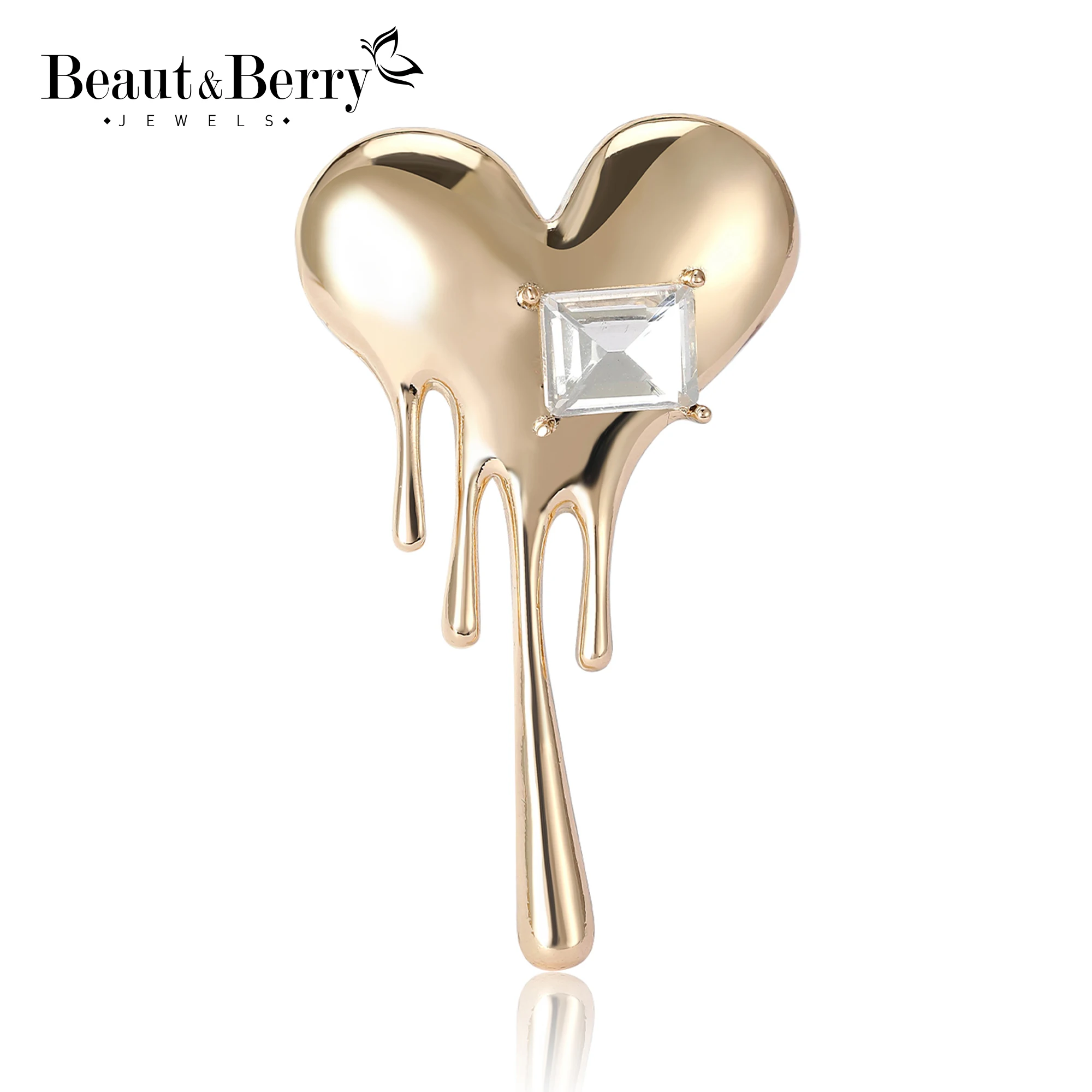 Beaut&Berry Valentine Day Love Brooches for Women Unisex High Quality Cubic Rhinestone Heart Pins Party Casual Accessories