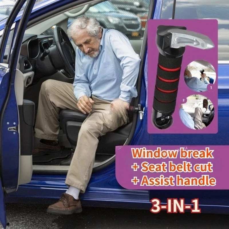Car Assist Handle Window Glass Breaker Seat Safety Belt Cutter for Elderly, Safety Hammer Car Emergency Rescue Kit  Escape Tool