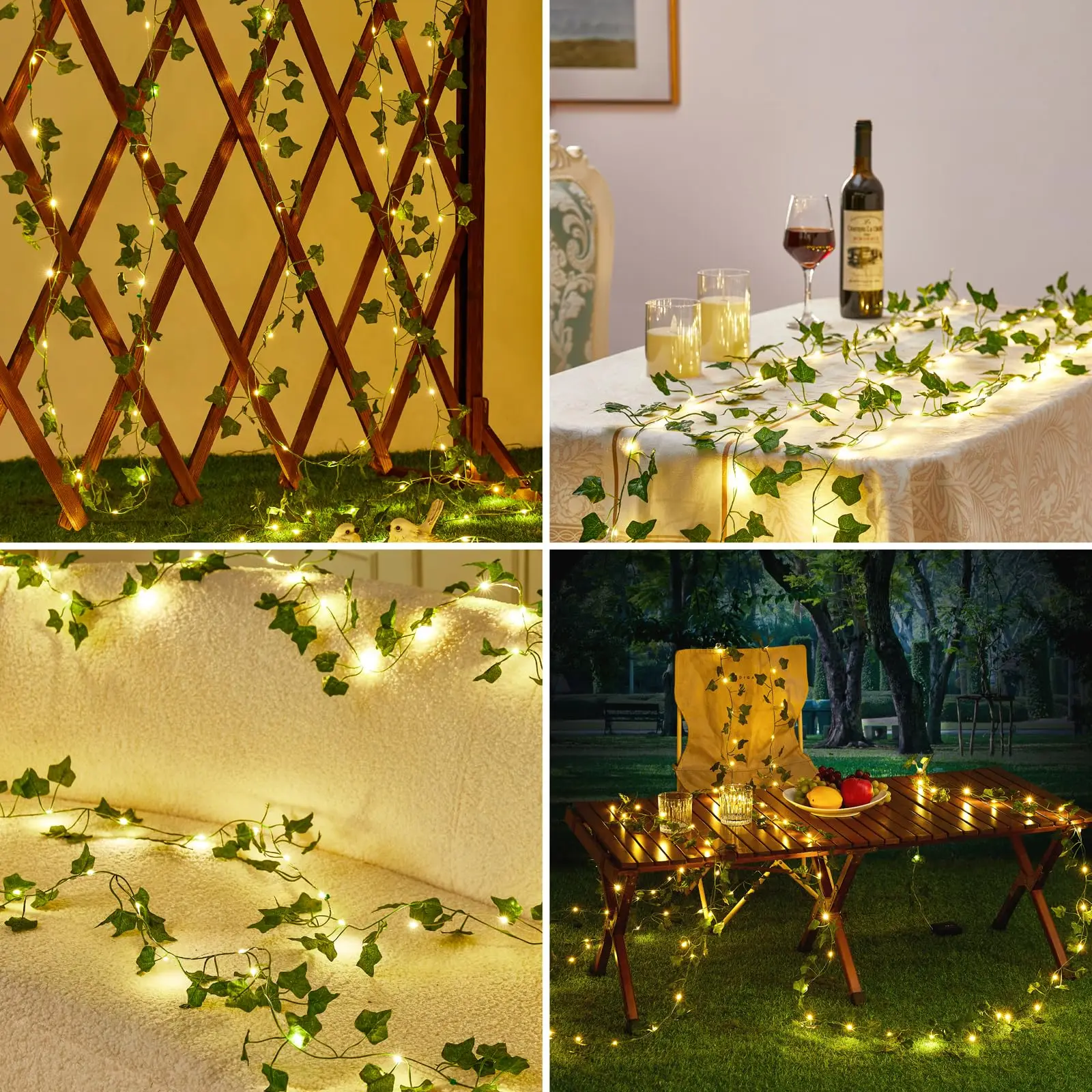 Solar String Light Outdoor 33FT 100LED Warm Wit Klimop Solar String Light 8 Modi Waterdichte Fairy Leaf Lights voor Balkon Tuin
