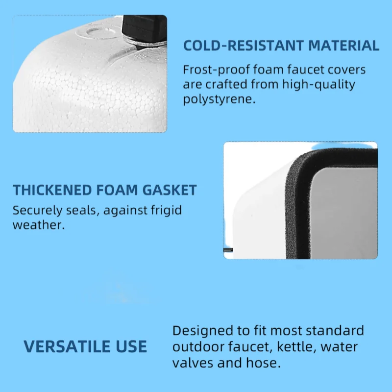 قطعتان من أغطية الصنبور الخارجية لفصل الشتاء، غطاء صنبور خارجي من الفوم الأبيض للحماية من التجميد، غطاء صنبور خارجي قابل لإعادة الاستخدام